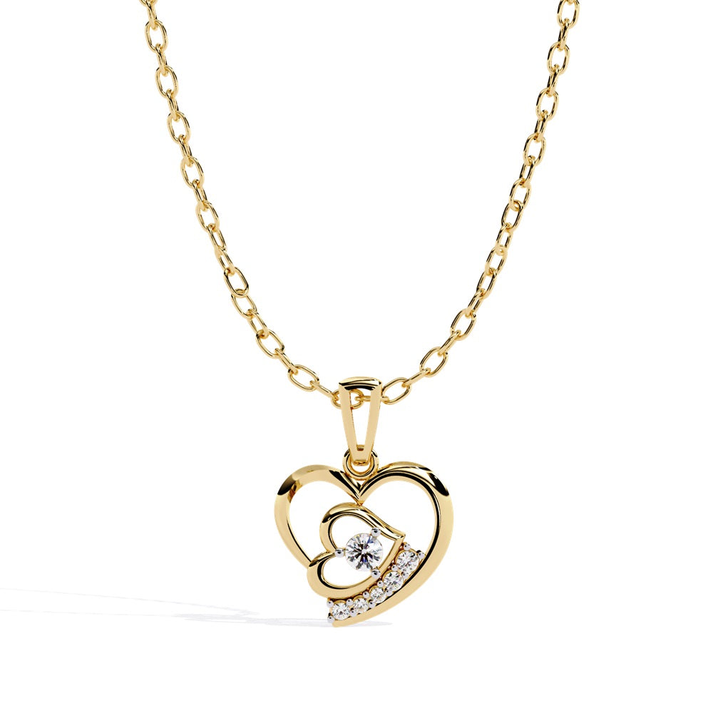  A stunning rose gold diamond heart pendant featuring two elegantly intertwined hearts, symbolizing love and unity.