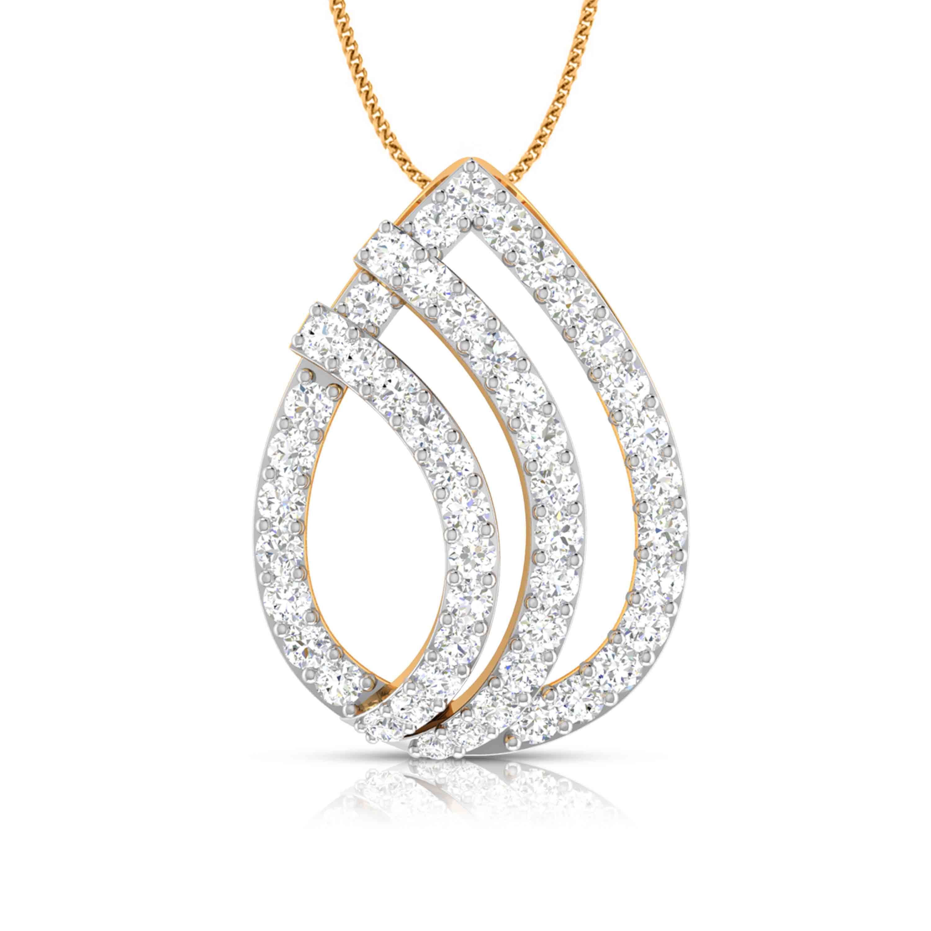 The Anna Diamond Pendant Set by Niraa features a gold necklace with a teardrop pendant, three overlapping layers of sparkling white gemstones, exuding breathtaking sophistication.