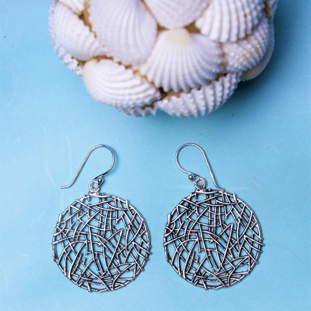 Modern abstract round drop Earrings in 925 silver