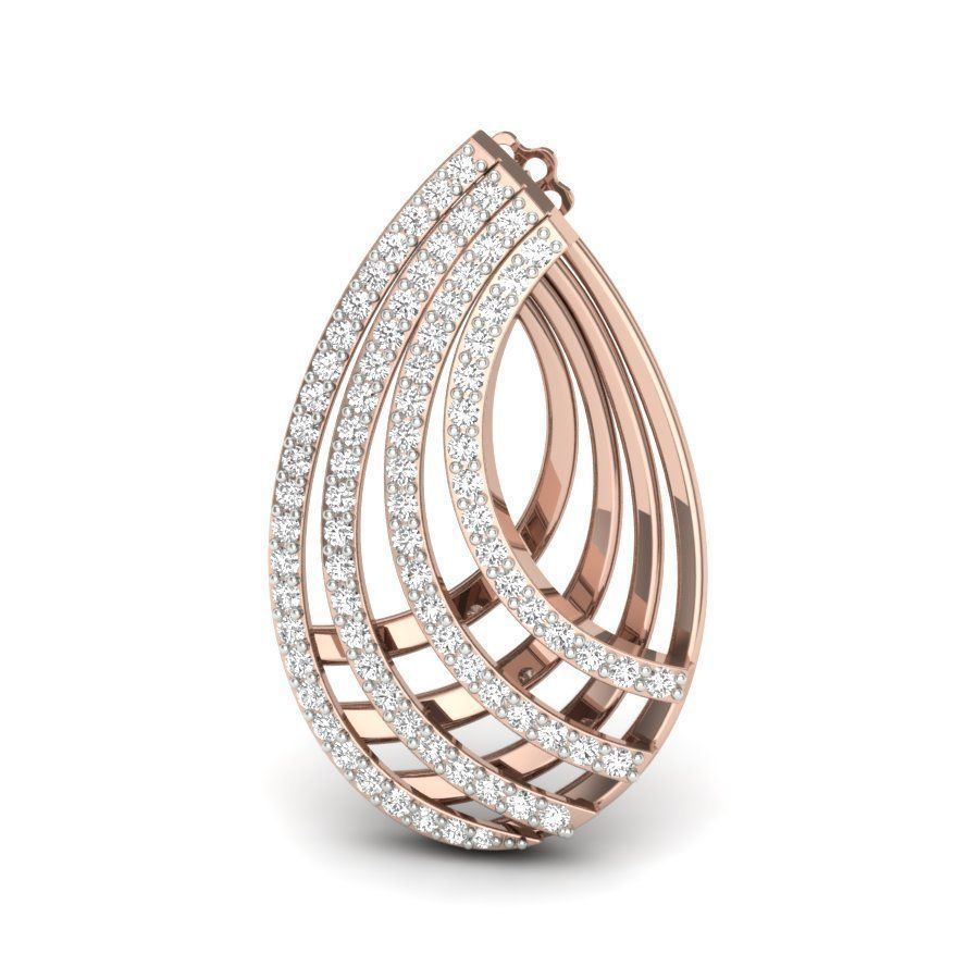 The Peyton Diamond Earrings by Niraa are teardrop-shaped with multiple layers, adorned with sparkling white stones. Made from shiny gold metal, they feature intricate overlapping arches for a luxurious and elegant design.