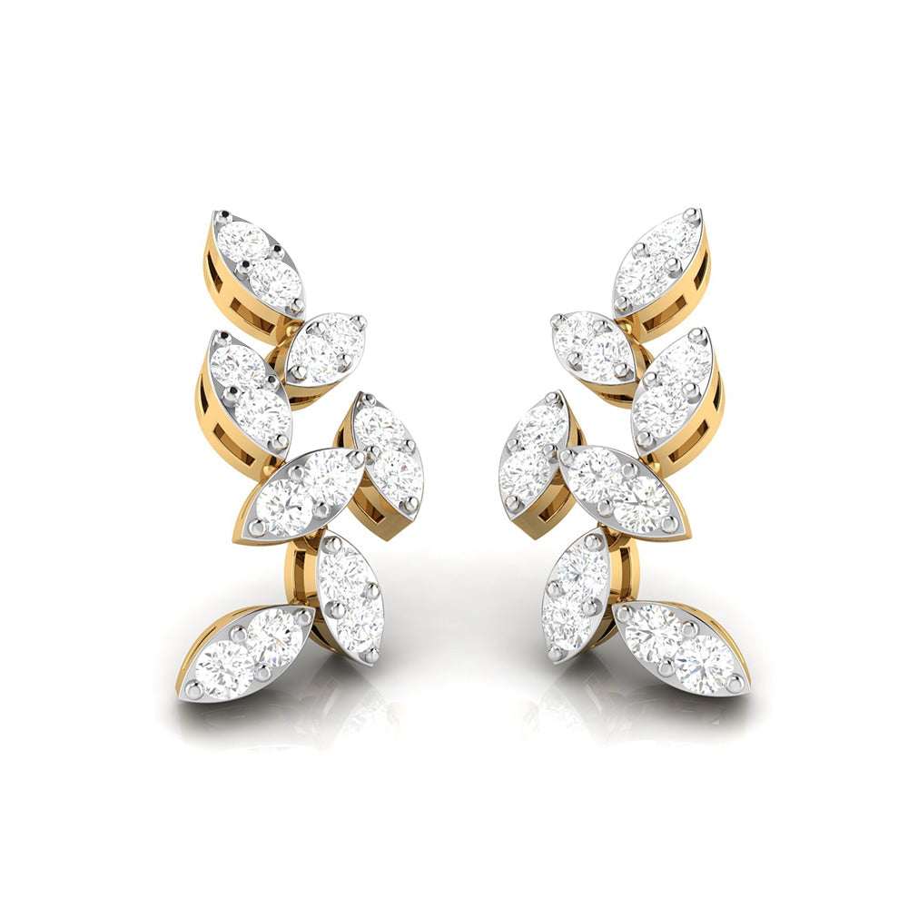 The Claire Diamond Earrings by Niraa feature a refined leaf design embellished with marquise-cut diamonds on each gracefully cascading leaf, set against a pristine white backdrop. This description has been elegantly refined for clarity.