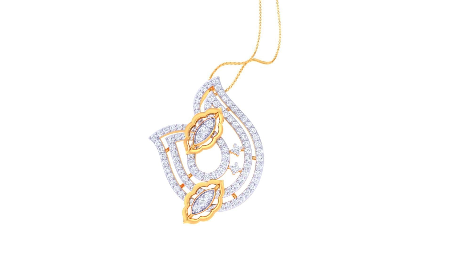 The Niraa Julissa Diamond Pendant features an elegant leaf-shaped design with overlapping leaf motifs adorned with small diamonds. Its intricate curves and delicate thin chain make it a perfect accessory for any occasion.