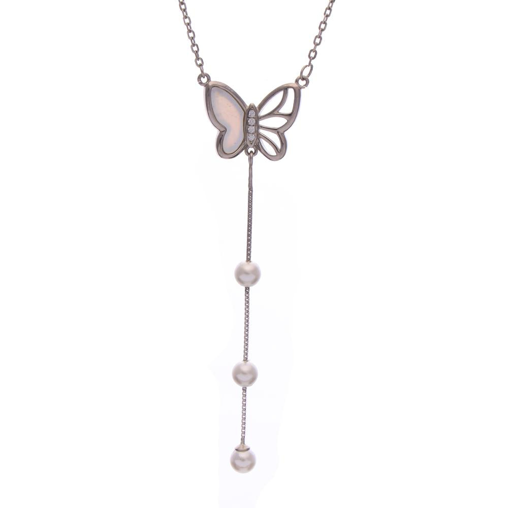 Fly with pearl Necklace in 925 silver
