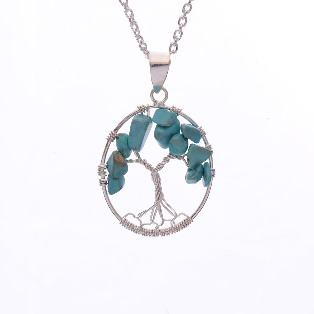 Turquoise tree of life pendant with chain in 925 silver