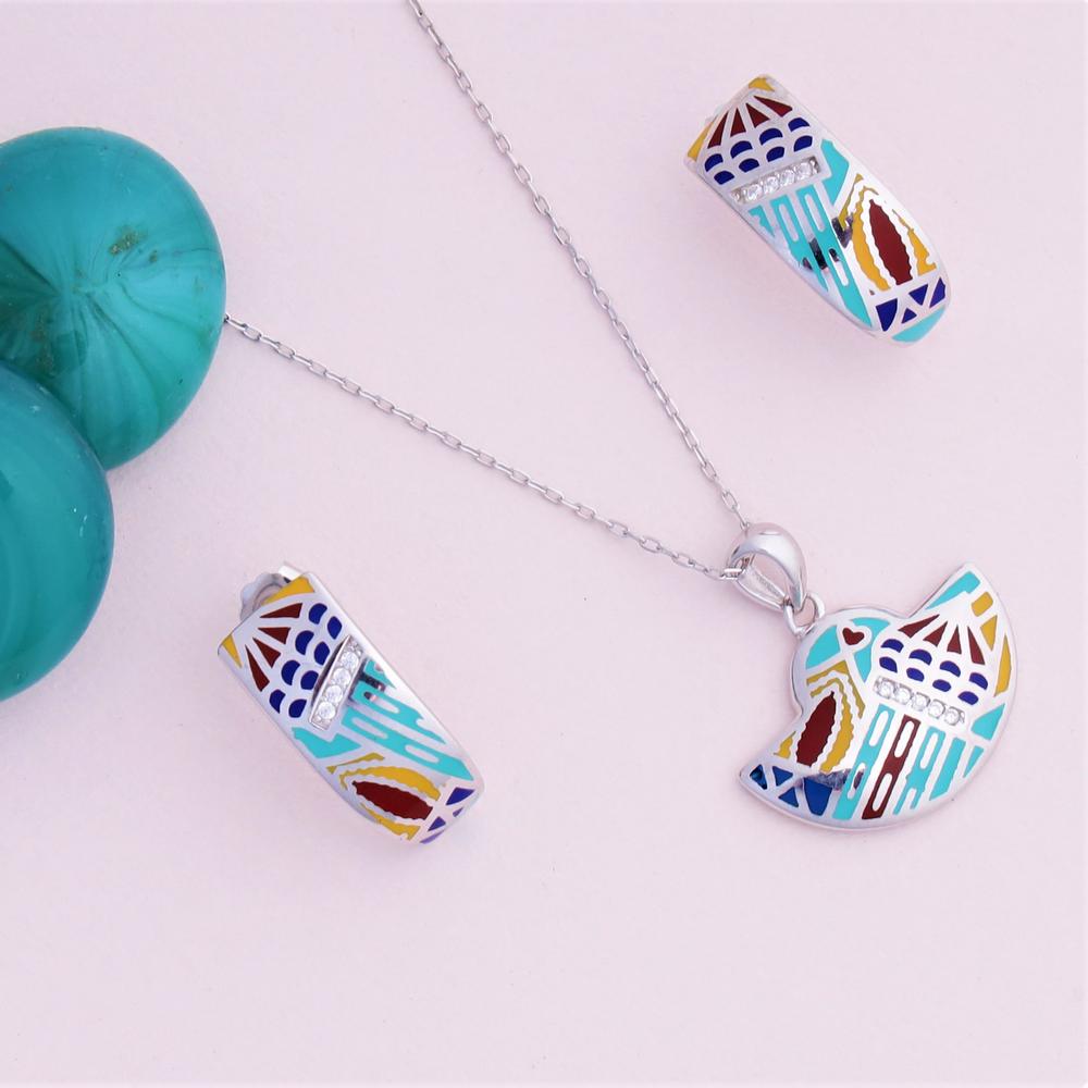 Moanna Half Moon Enamel Pendant Set in 925 silver