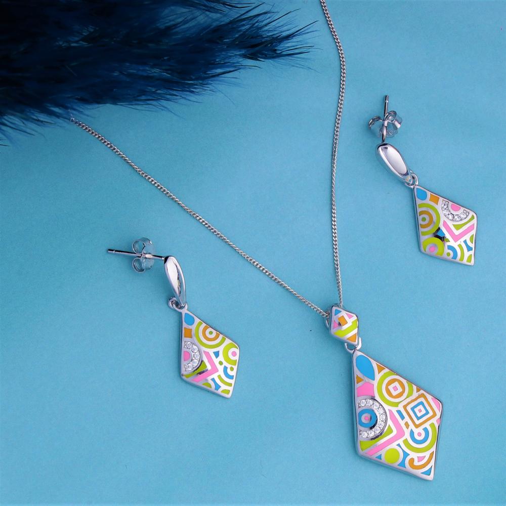 Kolorful Pop Kite Enamel Pendant Set in 925 silver