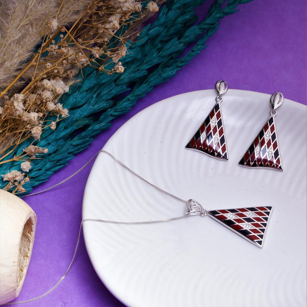 Cherry Triangle Trio Enamel Pendant Set in 925 silver