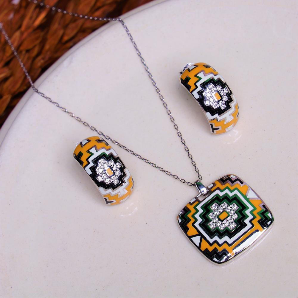 Mango Tango Enamel Pendant Set in 925 silver